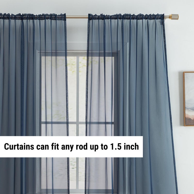 HLC.ME Navy Blue Sheer Voile Window Treatment Rod Pocket Curtain Panels for Bedroom, Kitchen, and Living Room (54 x 72 inches Long, Set of 2) - Image 3
